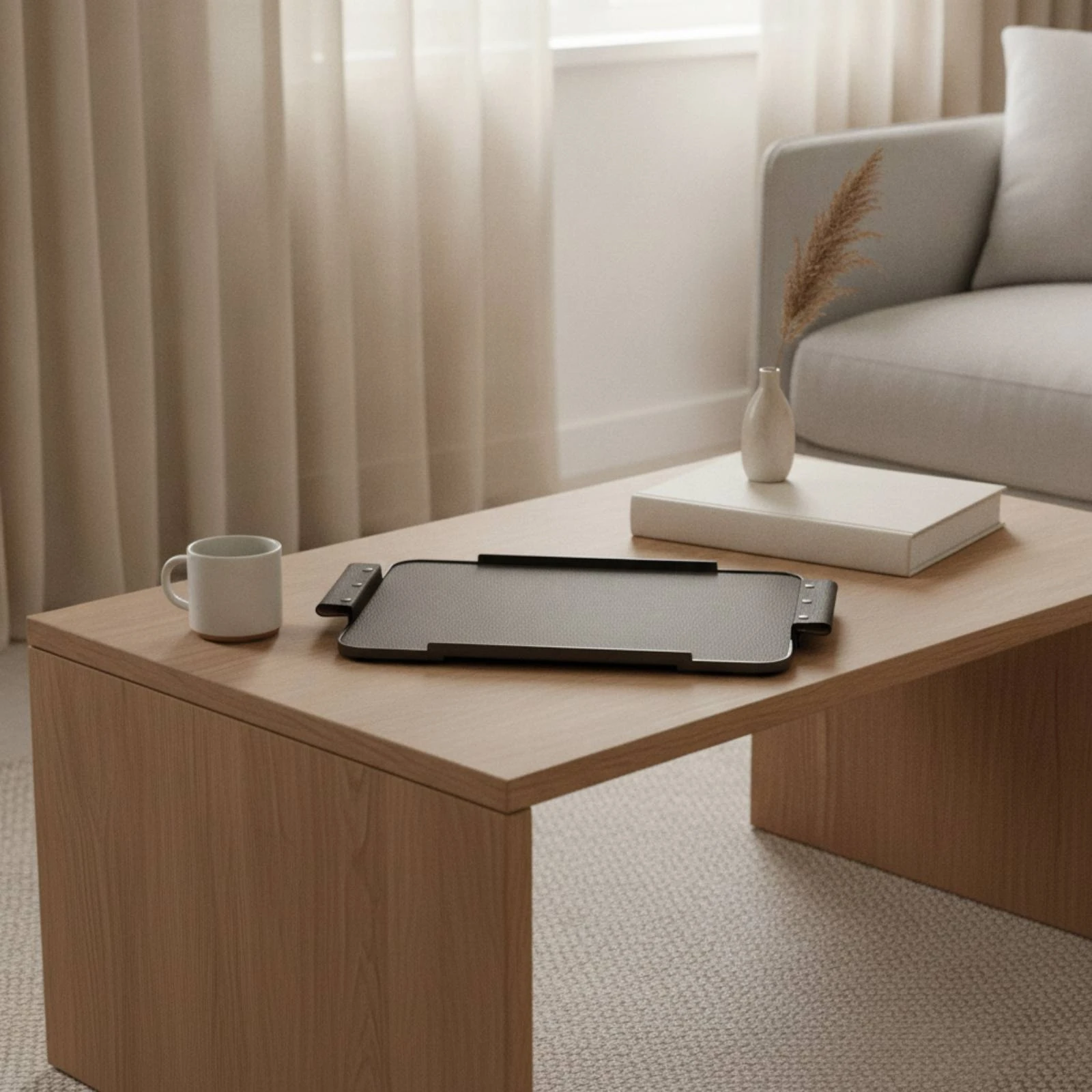 Leather Tray with Handles Premium Valet Tray with Rivets Tabletop Organizer Minimalist Easy to Clean for Coffee Table, Desk