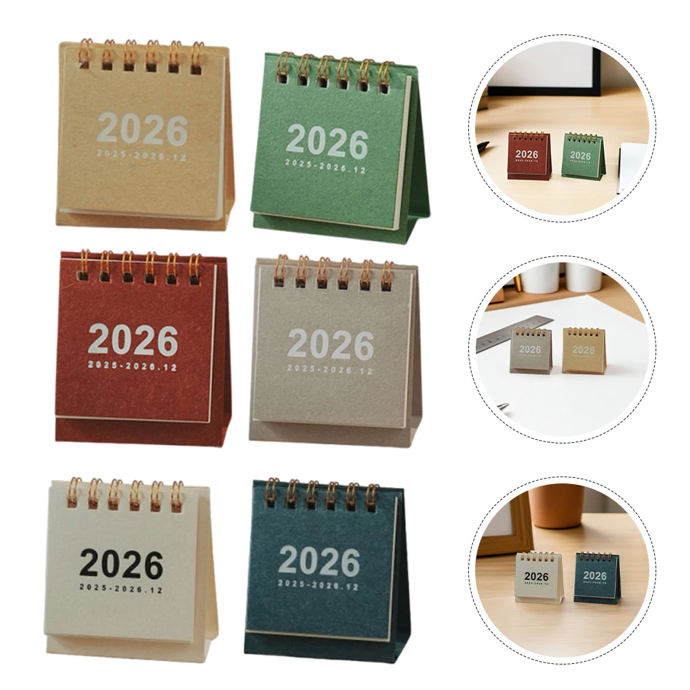 

6pcs 2025-2026 Mini Desk Compact Flip Pocket Planner Small Desktop Smooth Writing Surface Vibrant Colors Habit Tracker Office