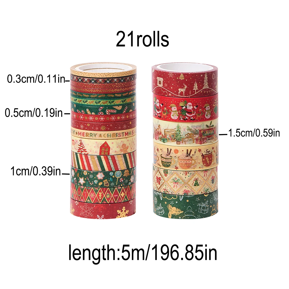 21 Rolls/Box of Christmas Gold Foil Pattern Washi Paper Tape, Suitable for Party DIY Gift Box Decoration Materials, Festival Gif