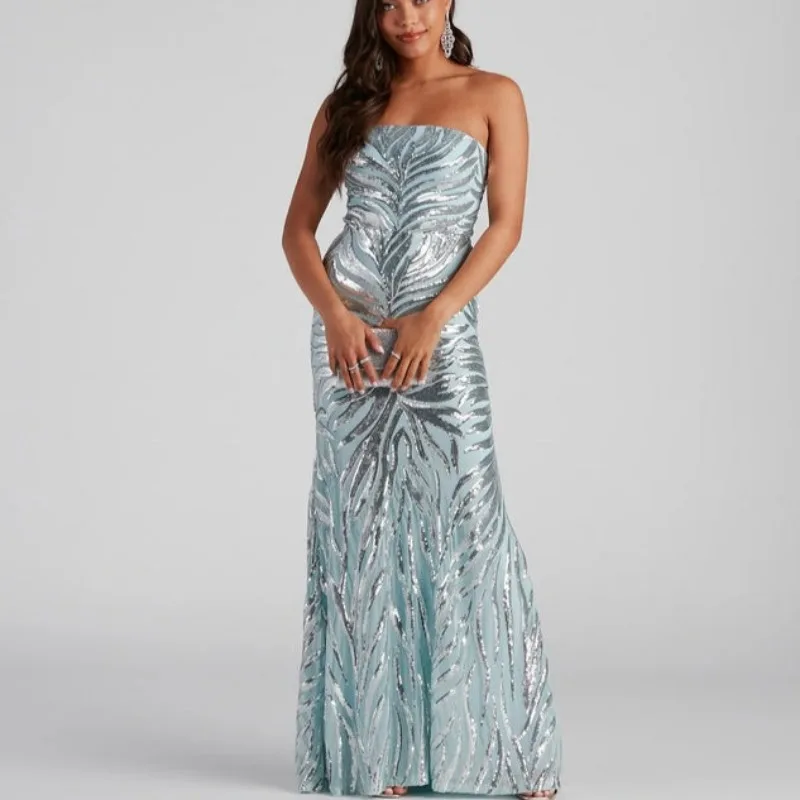 

2025 Summer New Style Elegant Party Glitter Sexy Dress Fashion Chest Wrapping Host Etiquette Dress Backless Club Dress