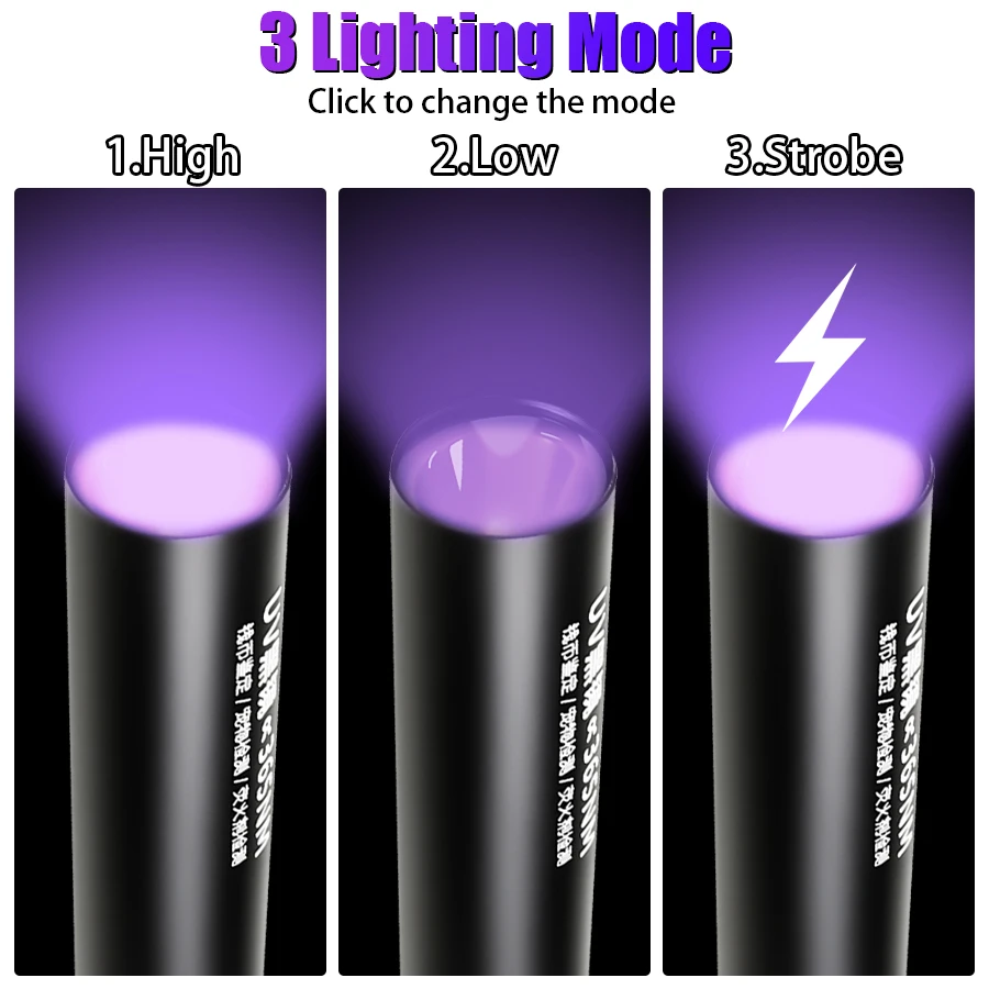 Portable EDC UV Flashlight 365nm Type-C Rechargeable Lantern Mini LED Light Ultraviolet Torch Pet Urine Stain Scorpion Detection