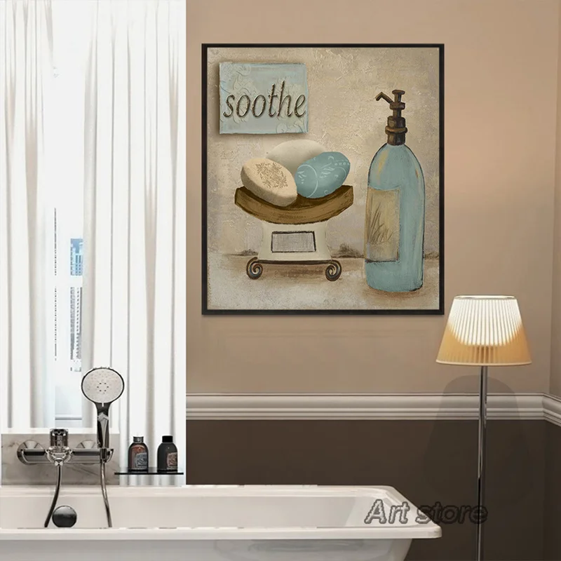 Retro Bathroom Bathtub Toiletries Posters Prints Soap Canvas Painting Modular Wall Art Picture for Hotel Home Living Room Decor