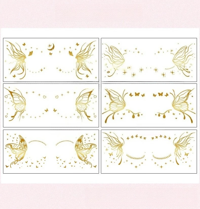 6 Sheets Gold Glitter Butterfly Eye Temporary Tattoo Stickers Waterproof Face Body Art for Party Festival Makeup Decoration Gift view 6