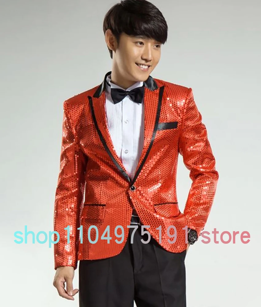 Exquisite men's suit with sequins for emcee, High Quality Stage performance outfit singer,large chorus prom dresses Party Gowns