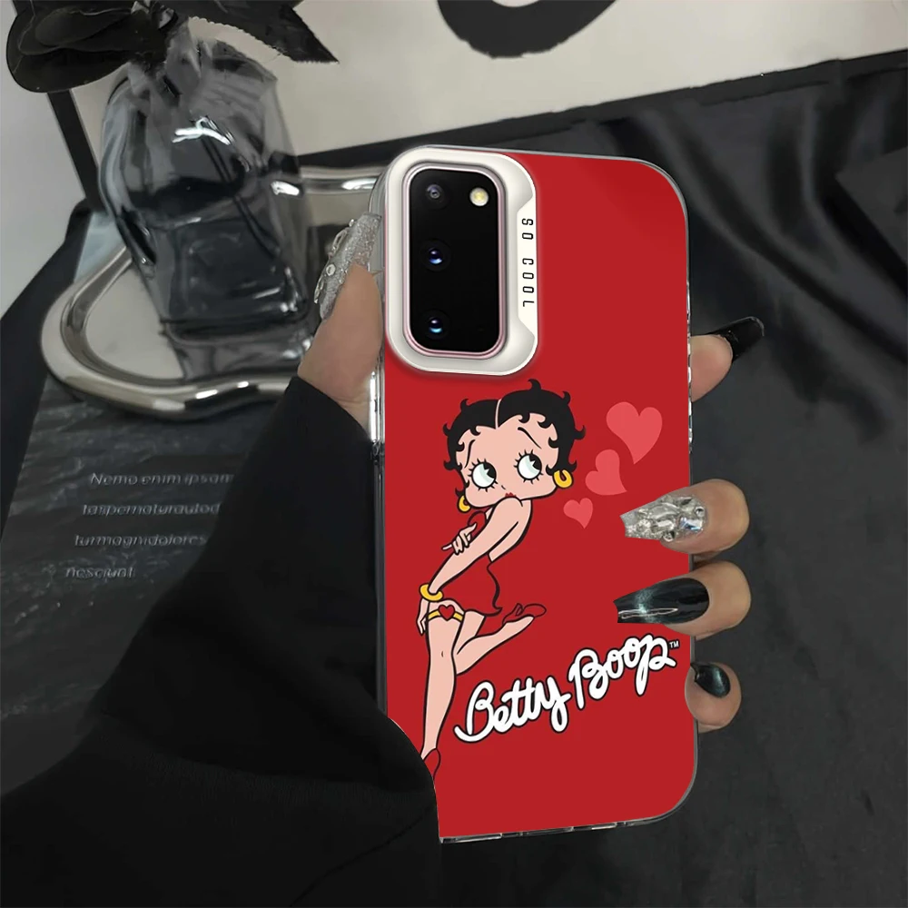 Cartoon B-B-Bet-ty-Cute-Boop Phone Case For Samsung S23 S24 S22 A71 ULTRA PLUS FE Electroplated Silver IMD Laser Color Cover