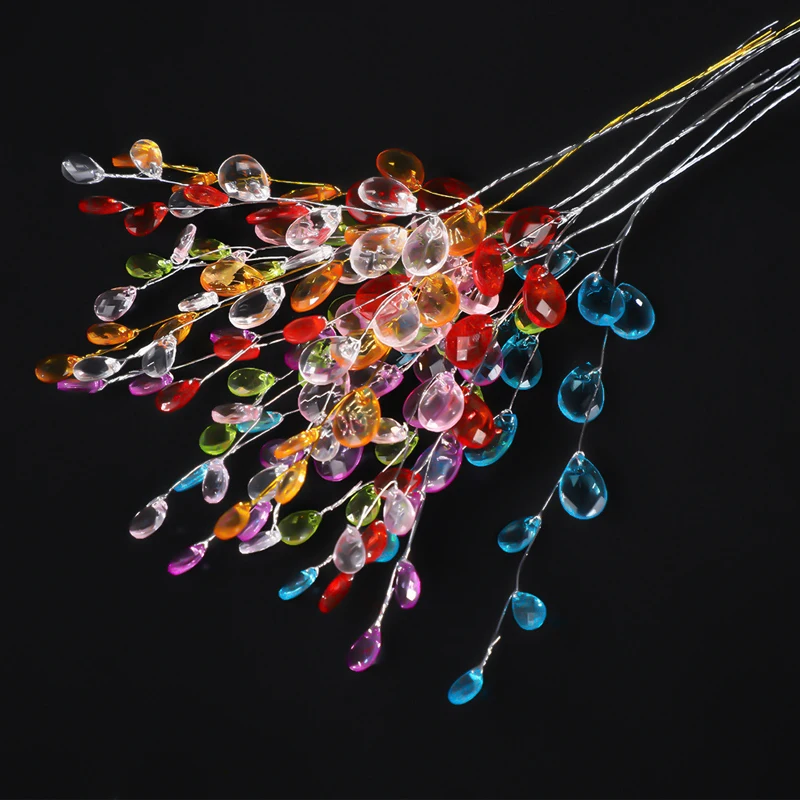 20PCS Acrylic Water Drop String Beads Flower For Wedding Party Home DIY Decoration Crystal Twigs Craft Jewelry Charms