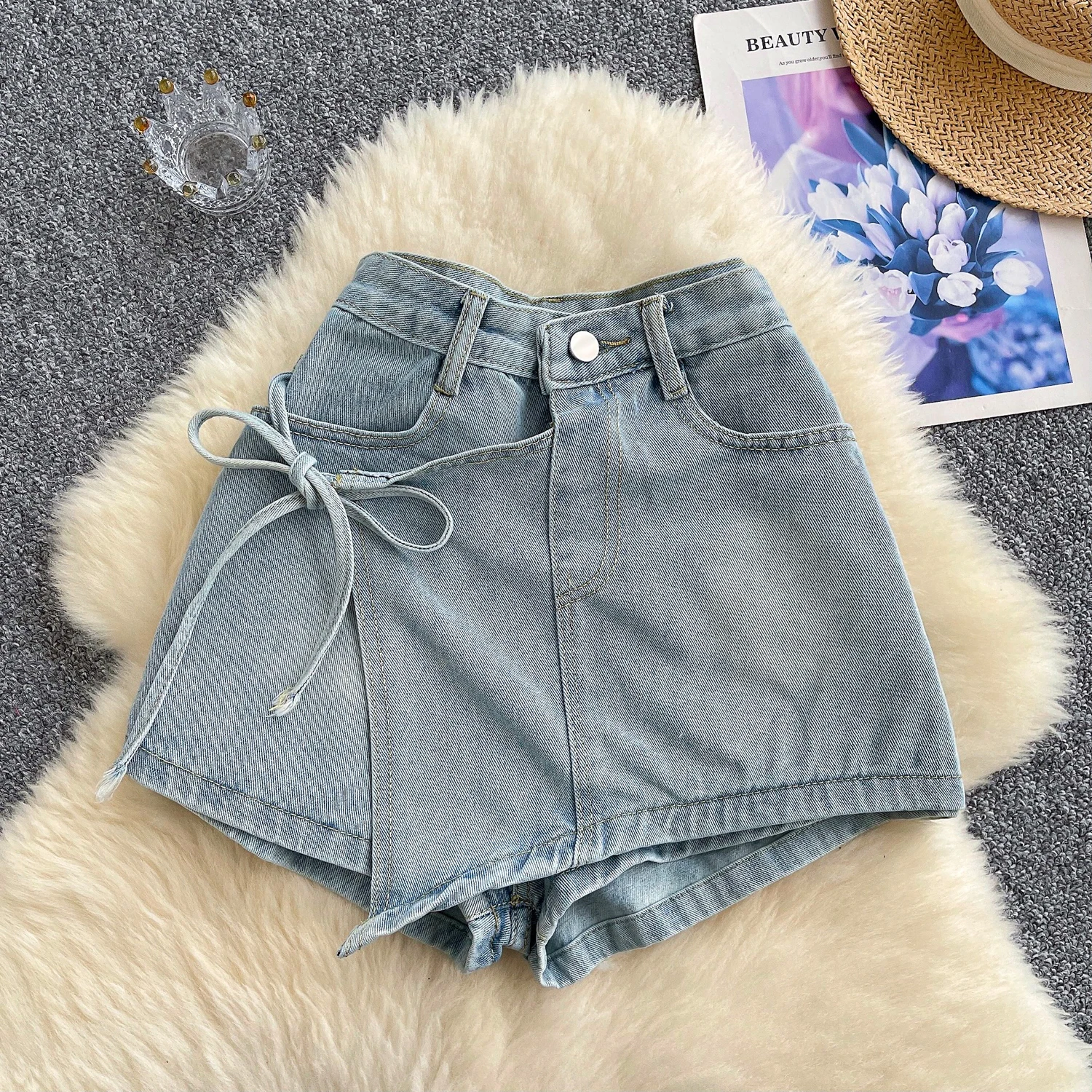 

2025 New Summer Fashion Sexy Ladies Denim Shorts Up Lace-Up Pants Jeans Fashion Vintage Streetwear Y2k Clothing Female