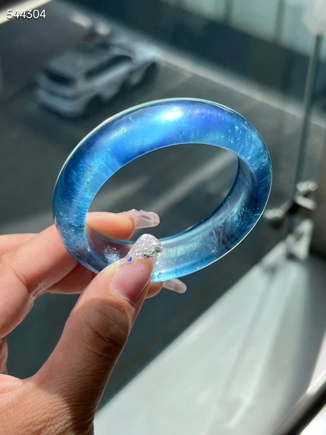 Natural Blue Aquamarine Clear Round Crystal Bangle 56mm Women 17.3*8mm Love Aquamarine Jewelry Luxury Fashion AAAAAAA