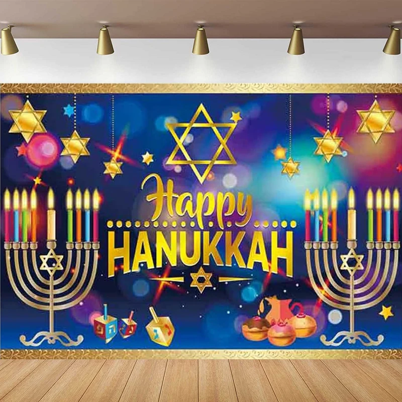 Happy Hanukkah Photography Backdrop Israel Jewish Holy Holiday Festival Party Decor Poster Wishes Background Studio Photobooth