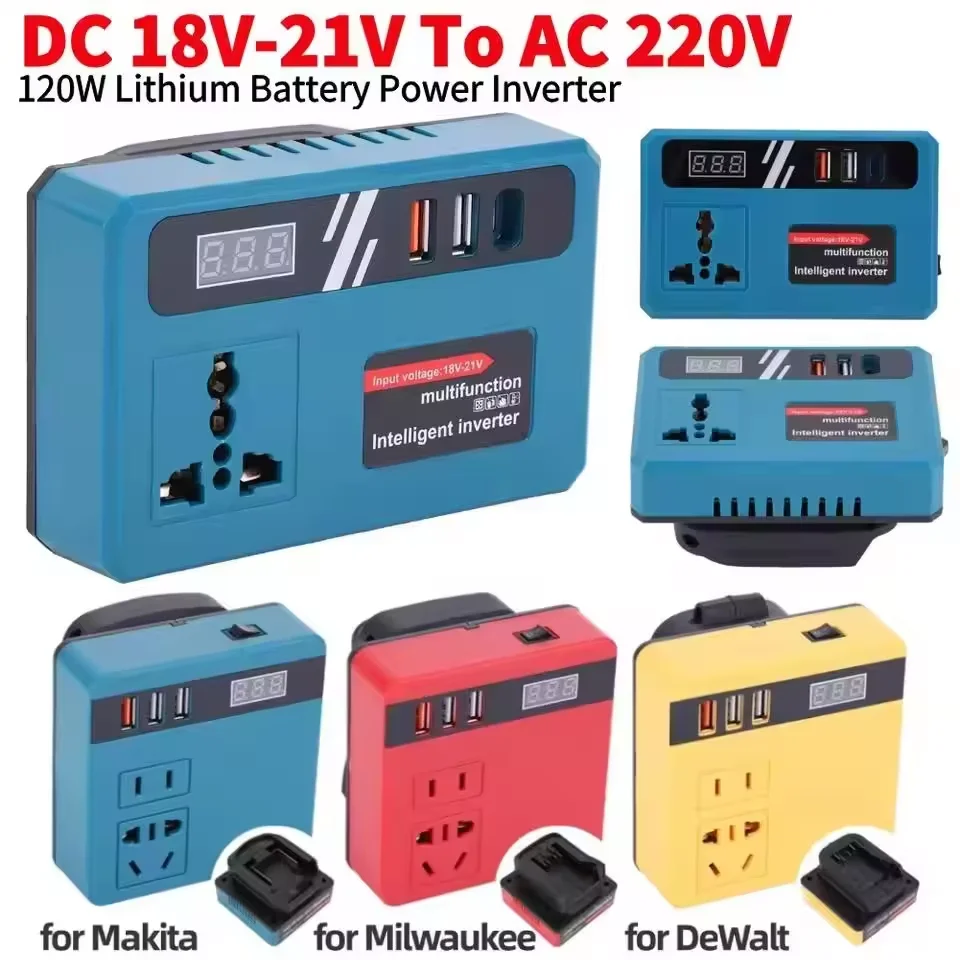 

120W Electric Tool Battery Inverter Lithium Battery Inverter DC 18V-21V To AC 220V DC To AC Inverter for DeWalt/Makita/Milwaukee