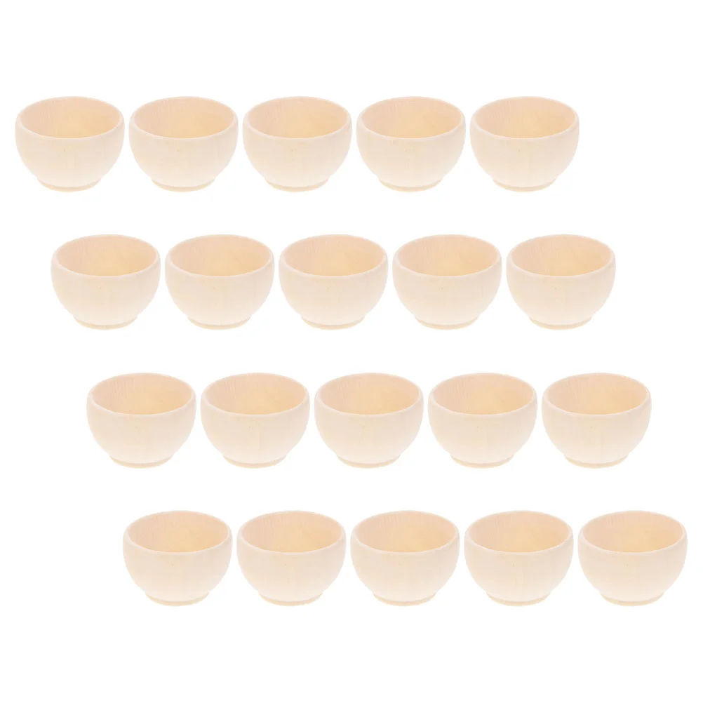 

20 Pcs Wooden Bowl Unfinished Blank Bowls Small Figures Mini Painting White Embryo