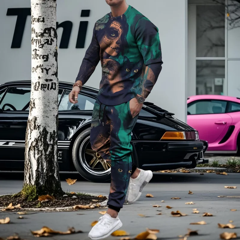 

Spring and Autumn Fashion Personality Simple Printing Men's Adult Long Sleeve Trousers Daily Leisure Sports Teen Street Suit