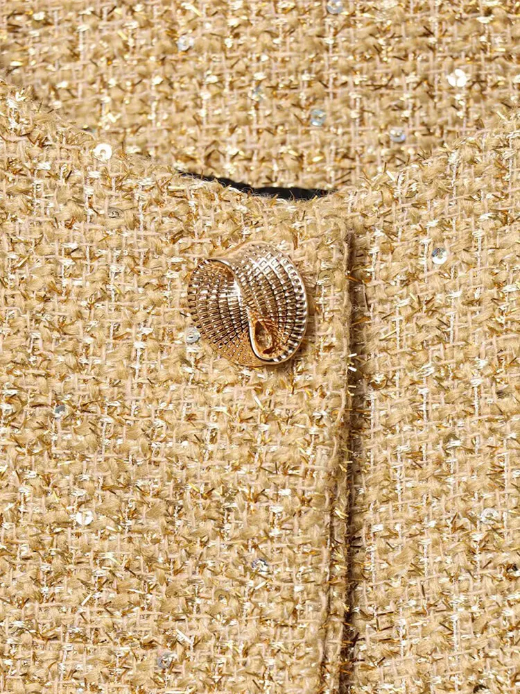 NLZGMSJ سترات نسائية أنيقة غير رسمية عتيقة مع ترتر أزرق سادة ورقبة دائرية معاطف قصيرة موضة جديدة لخريف 2025 سترات أنيقة للعطلات #4