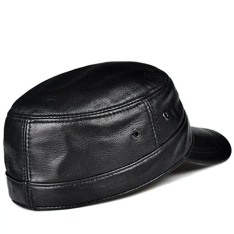 Men\'s Military Hats Quality goatskin Genuine Leather Hat Men Autumn Winter New Thermal 55-61cm Size Brands Baseball Caps