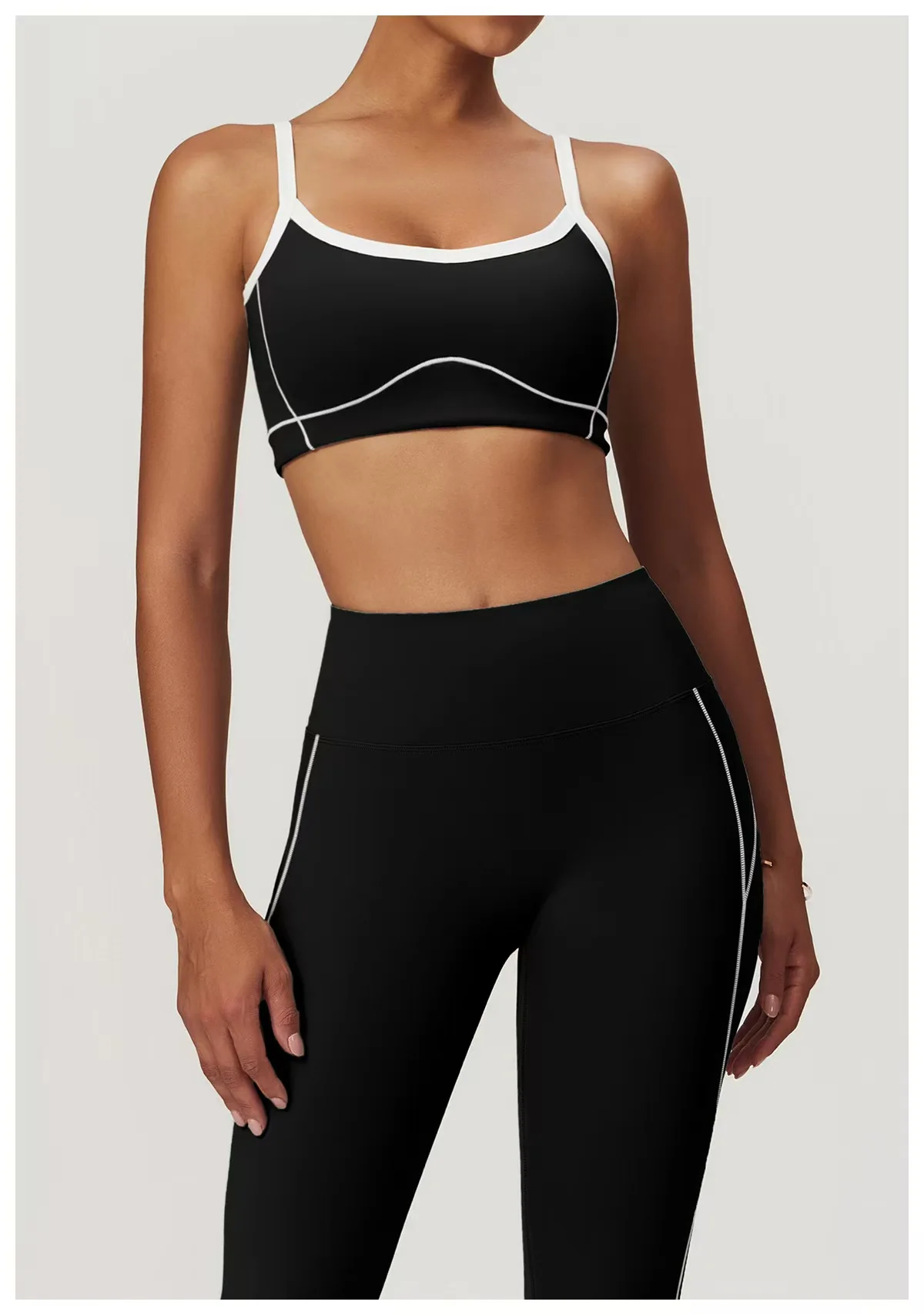 طقم يوجا نسائي مكون من قطعتين، حمالة صدر رياضية مضيئة عالية الخصر، ملابس رياضية للتمرين في صالة الألعاب الرياضية، بدلة لياقة بدنية، بنطال أسود واسع #3