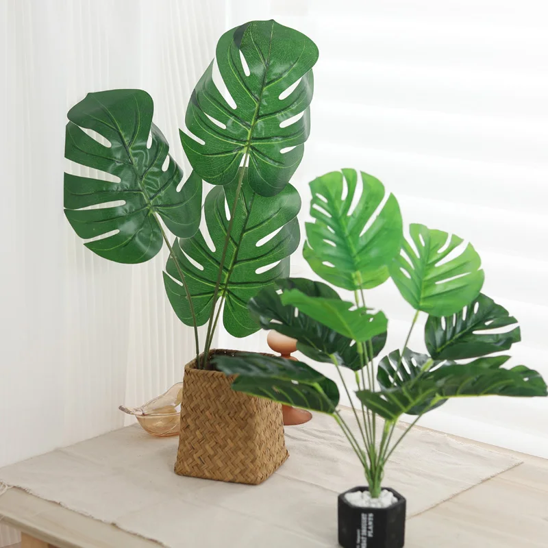 Glande-hojas Dorsal artificiales grandes, plantas verdes de plástico de alta calidad para sala de estar, fiesta, boda, hogar, Decoración de mesa, hojas falsas
