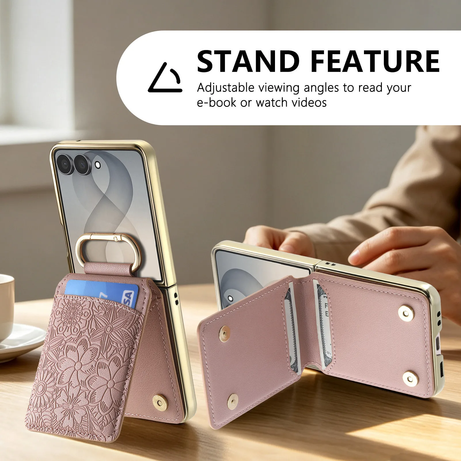 Embossed Ring Holder Card Solt Wallet Leather Phone Case‌ for Samsung Galaxy Z Flip 8 7 FE 6 5 4 Shockproof Stand Portable Cover