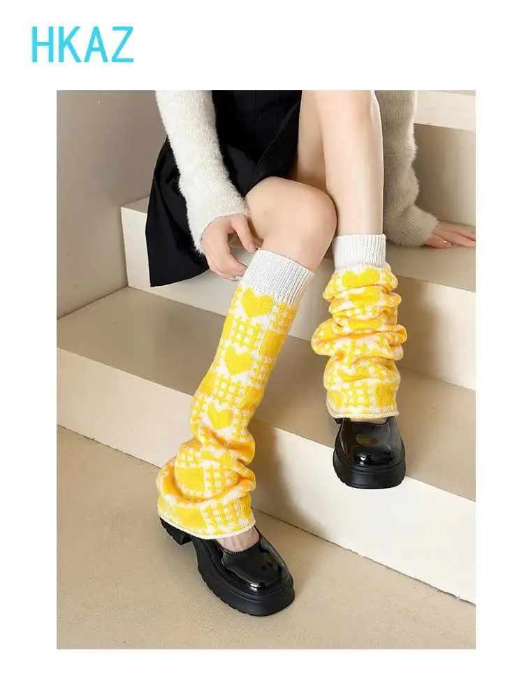 Autumn and Winter New Subculture Y2K Wide-leg Socks Cover Women's Love Square Knitted Leg Cover Jk Girl Calf Stacking Socks