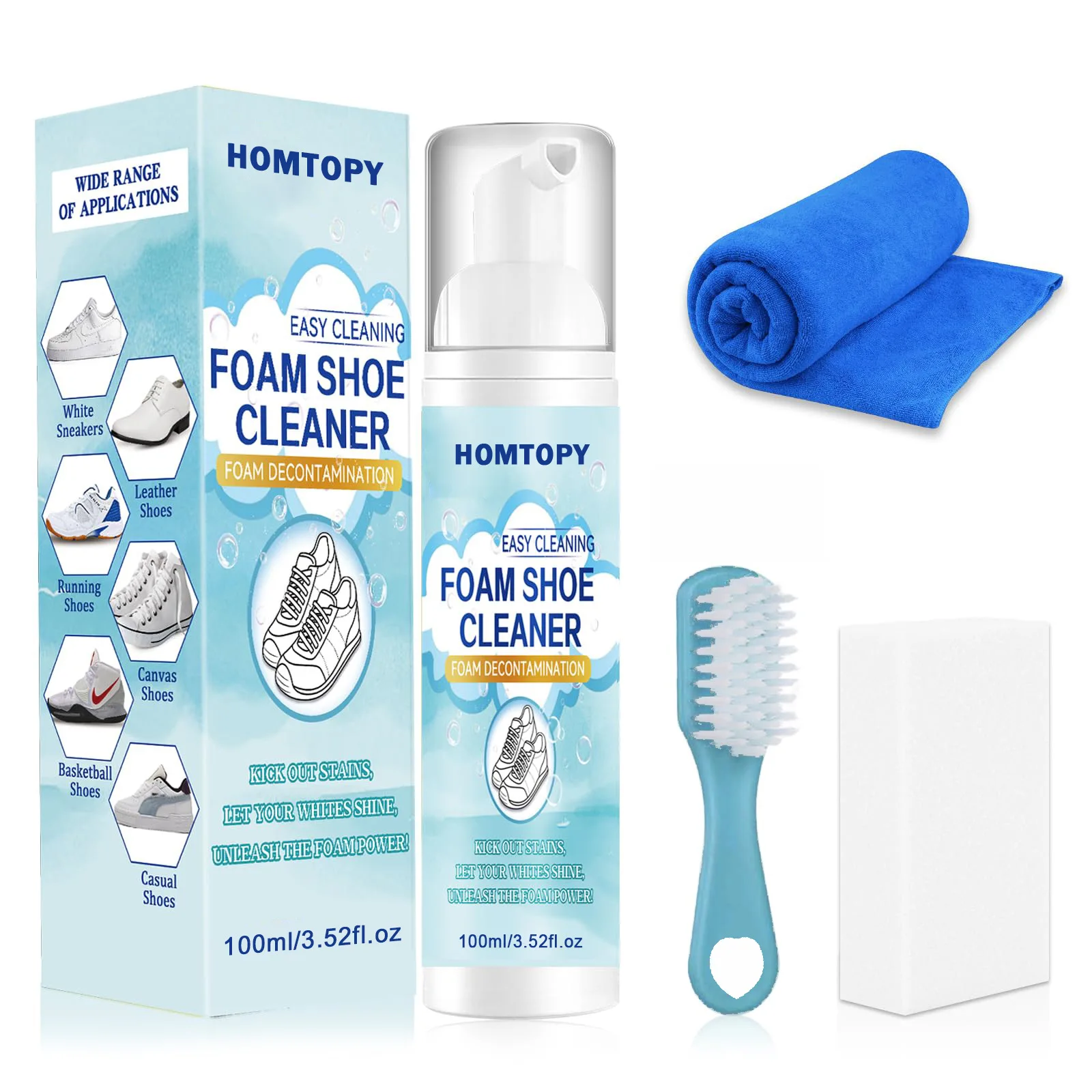 Shoe Cleaning Kit,Sneaker cleaner Removes Dirt and Stains,with Brush and Towel, Shoe Cleaner Work on White Shoes,Leather,Knit,PU