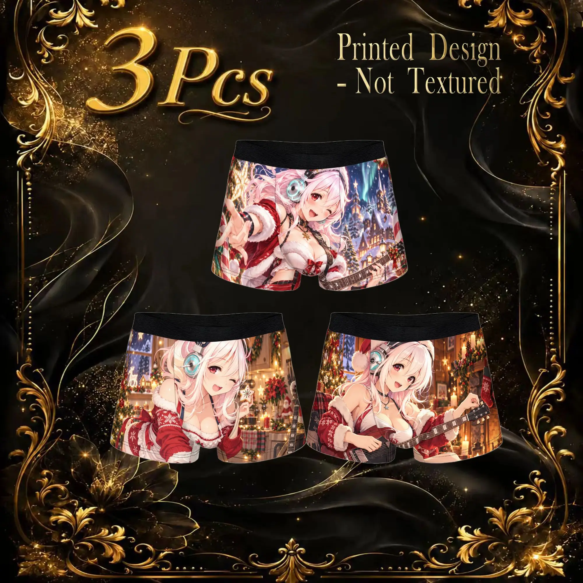 3Pcs  boxers Christmas Style Super Sonico Underpants Homme Panties Men's Underwear Ventilate Shorts Boxer Briefs