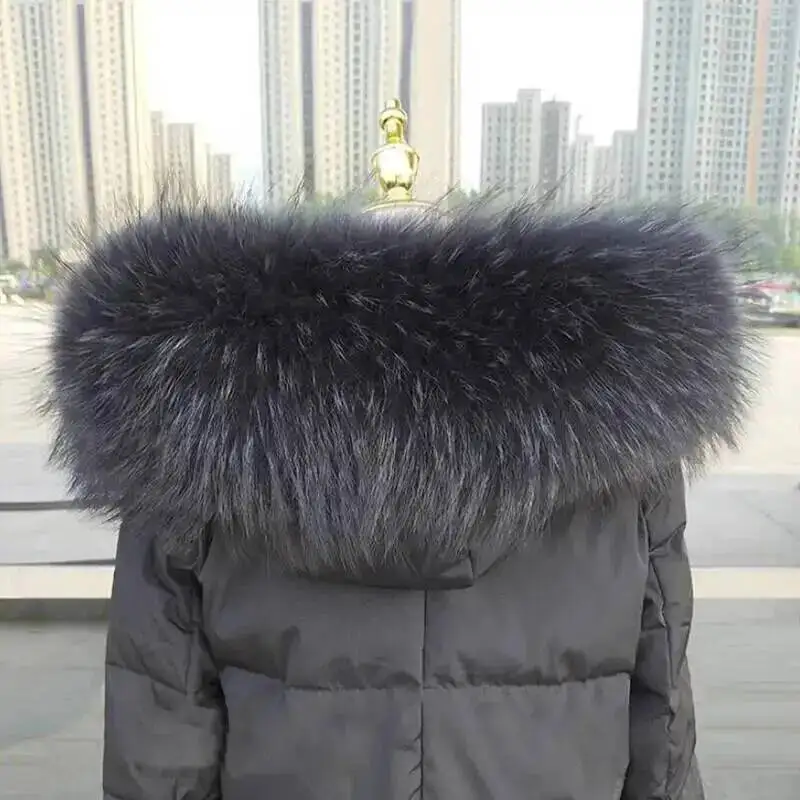 Luxury Winter 100% Real Raccoon Fur Collar Women Neck Warm Furry Fur Scarves Female Long Coat Hood Straight Collar Large Shawls