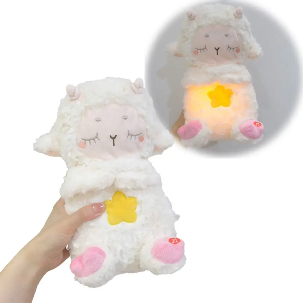 Muñeco de peluche con música y luz para bebé, compañero de sueño suave, oveja calmante, regalo para niños, novedad