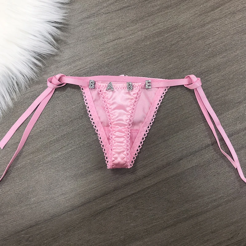 Custom Thong Name Women Sexy Side Tie Panties Customized Personalized G-string tanga Name Crystal Letters Girlfriend Gift