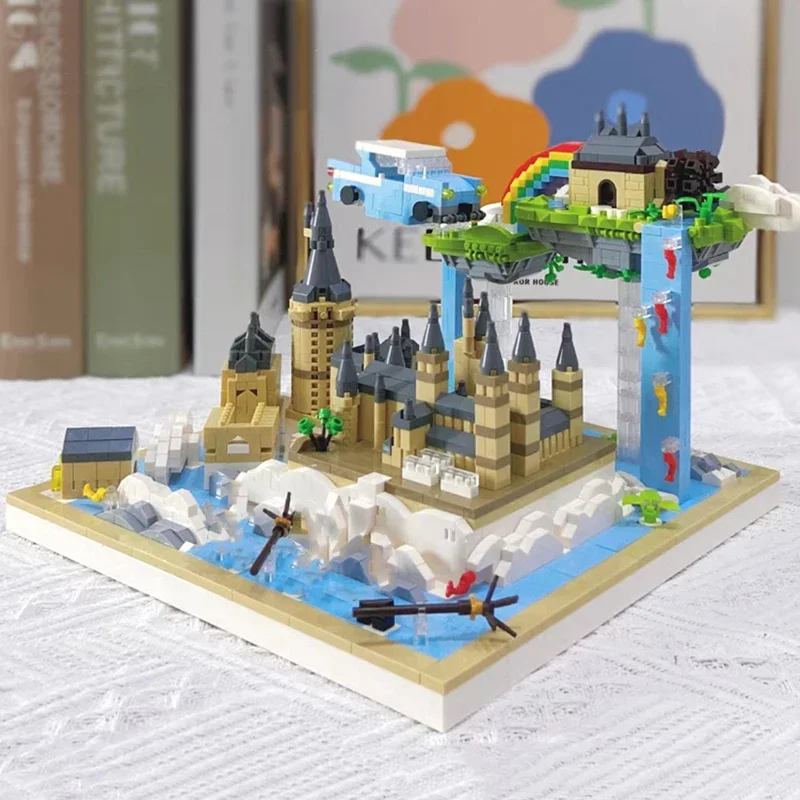 Moyu 92034 World Architecture Magic School Castle Rainbow Island Waterfall Car 3D Mini Diamond Blocks Bricks Building Toy No Box