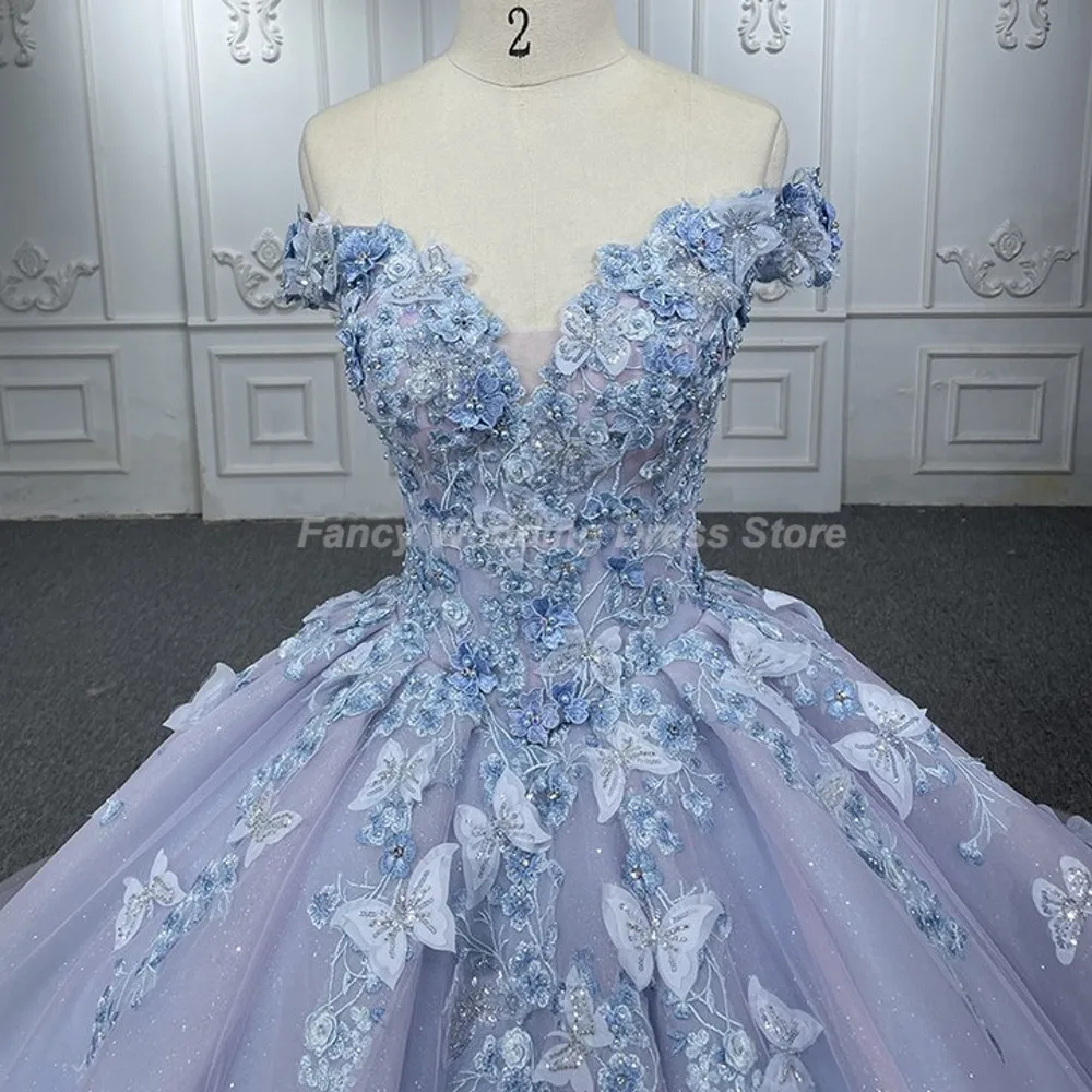 Phantasie wunderschöne Glitzer 15 Quince anera Kleider von der Schulter V-Ausschnitt Schmetterlinge A-Linie bling bling Tüll Geburtstags feier Kleid