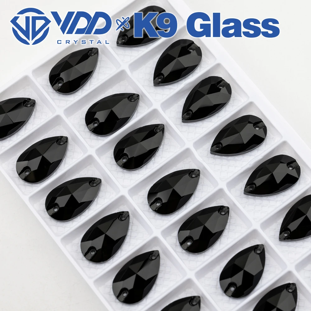 VDD S102 Jet Pear Top Quality K9 Glass Sew On Rhinestones Crystal Flatback Sewing Strass Stones Garment Dress DIY Accessories