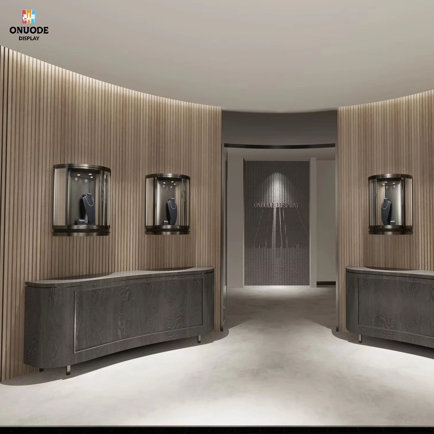 Custom.Custom Luxury LED Light Wall Mounted Jewelry Displays Store Layout Designs for Jewelry Retail Store