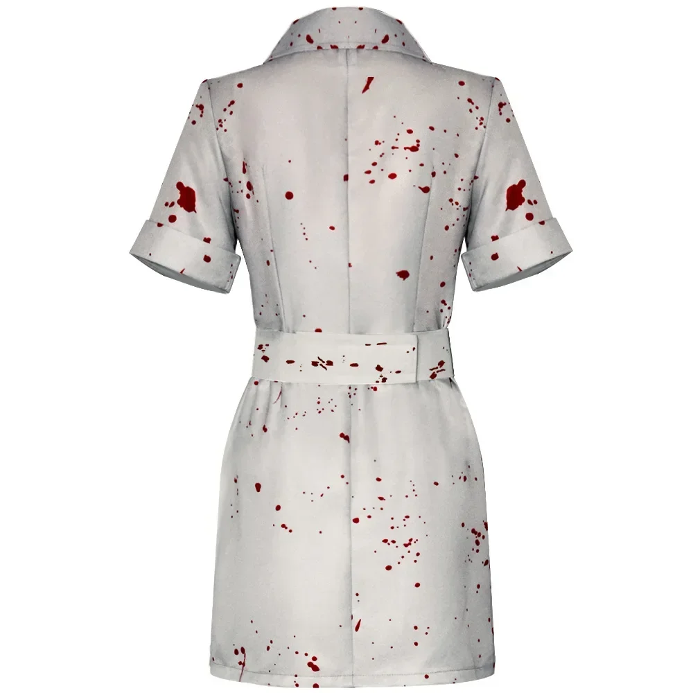 Movie Silent Hill Cosplay Nurse White Bloodstained belt and hat Uniform Halloween  Costume Fancy Halloween Dress for Woman
