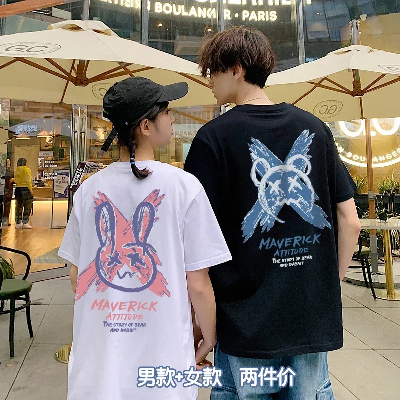 Couples T Shirts Men T-Shirts Cotton Oversized T Shirt Women Summer Clothes Double Sided Print Tshirt Couple King Queen Y2k Tops