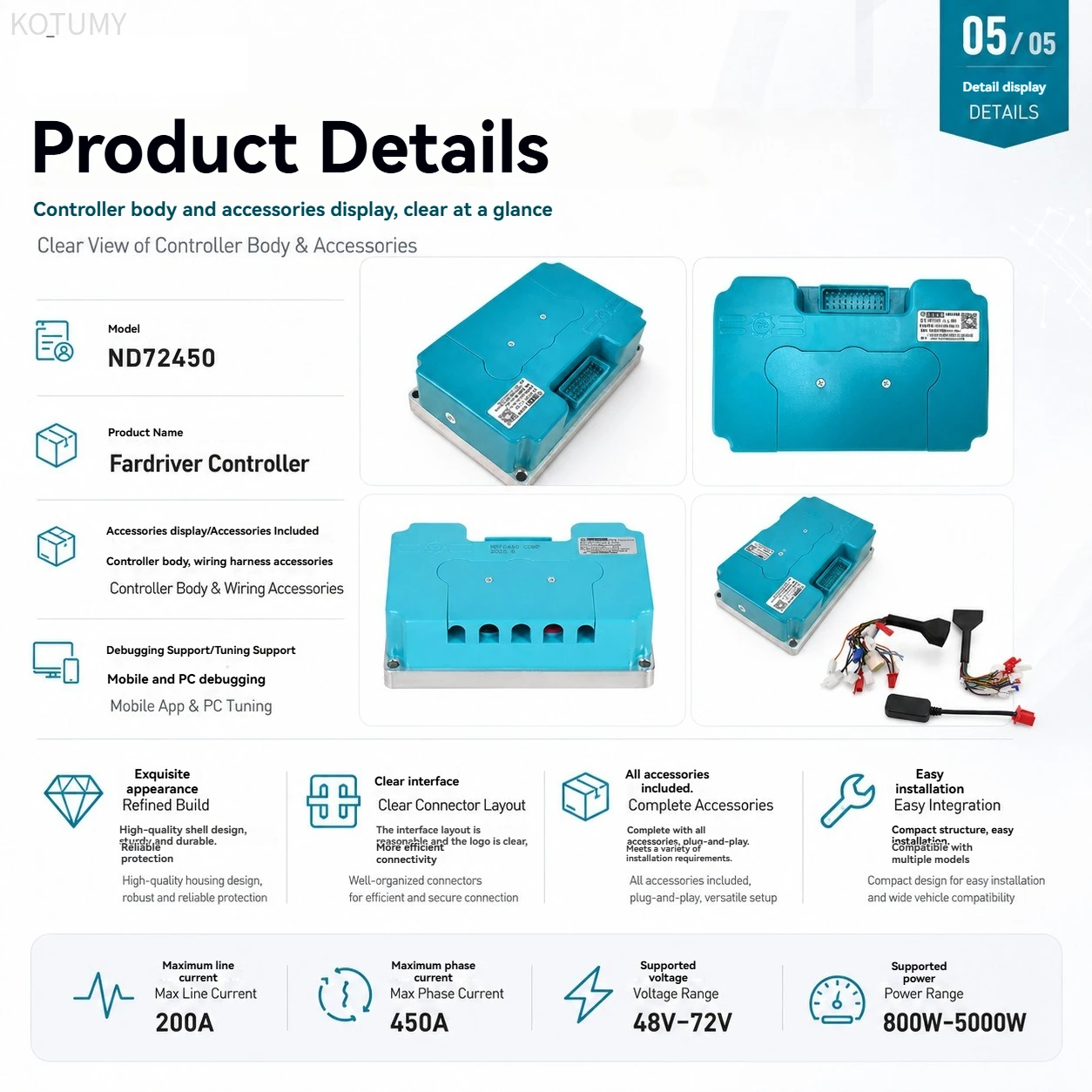 ND72450 High Power BLDC Motor Controller With Bluetooth Mobile APP Program