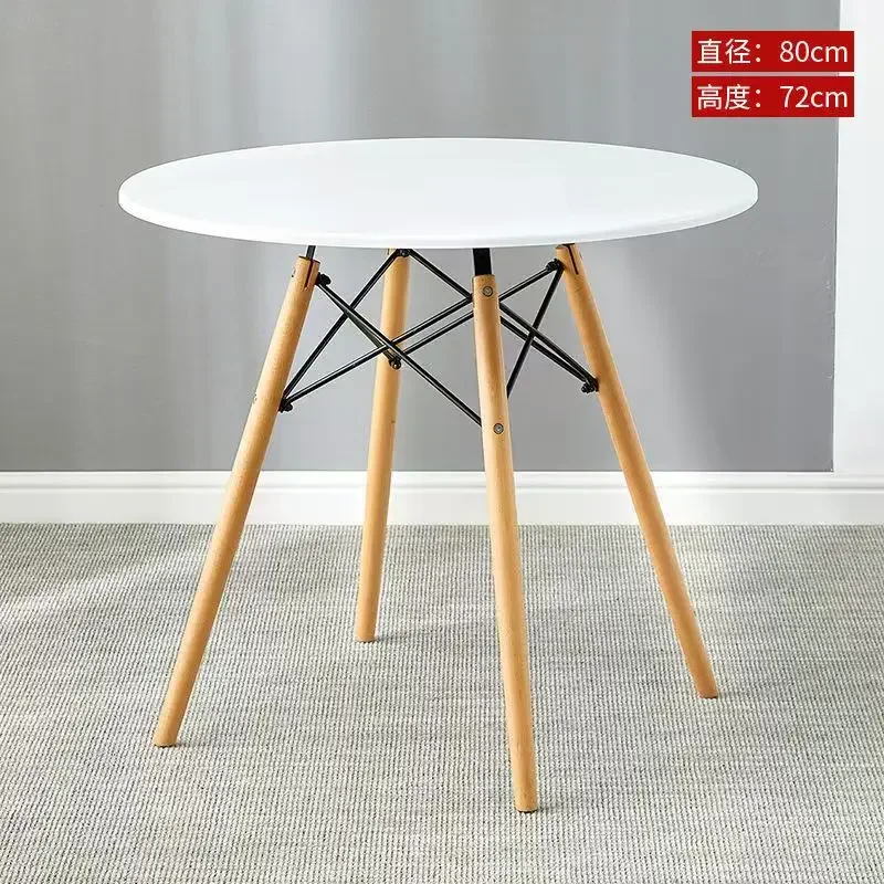 Dining Table Modern Leisure Small Solid Wood 4-Legs Black/White Choose Diameter 60/80 CM