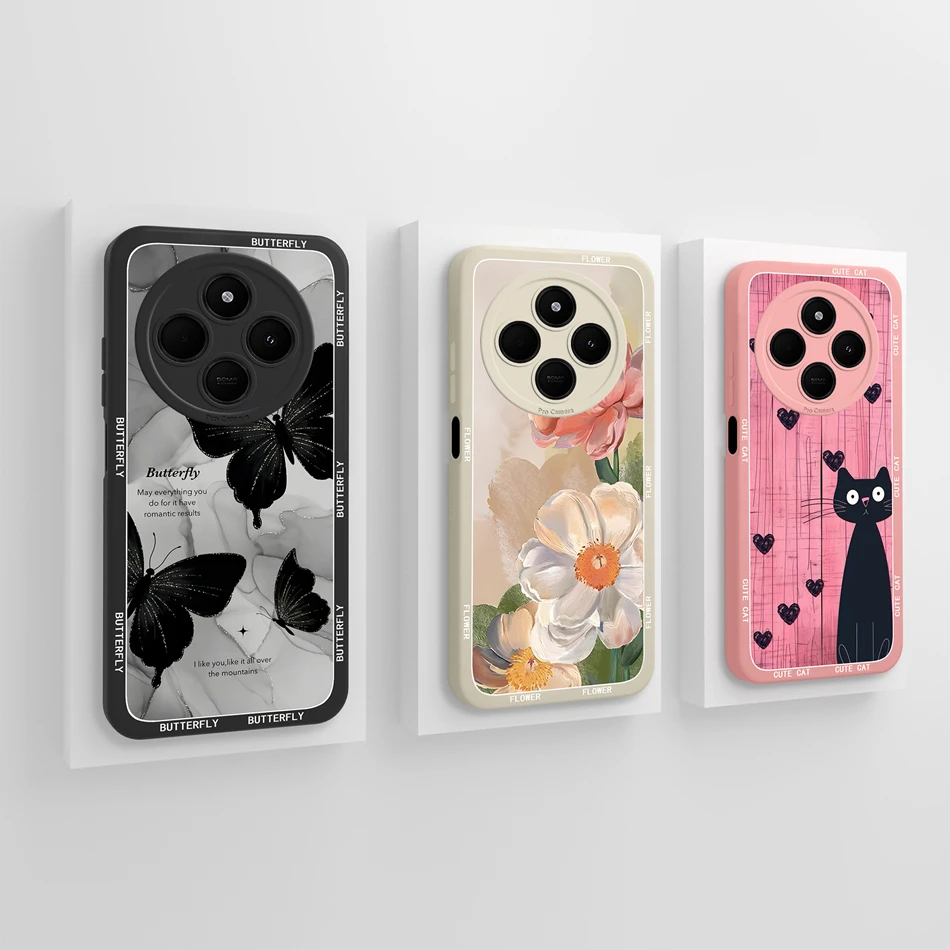 For POCO C75 Phone Case Cute Heart Cat Soft Liquid Silicone Back Cover For Xiaomi Poco C 75 Full Protection Anti Drop Funda Capa