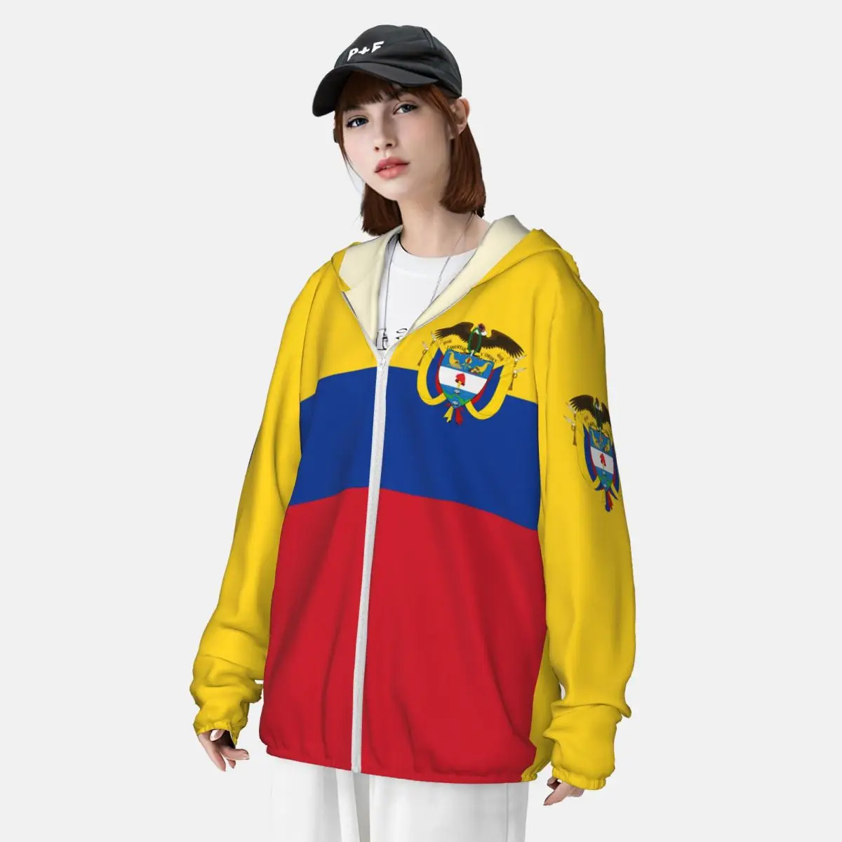 Colombia Flag Polyester Hoodie Sunscreen Sun Protection Fishing Running Clothes Quick Dry Performance Long Sleeve With Zipper