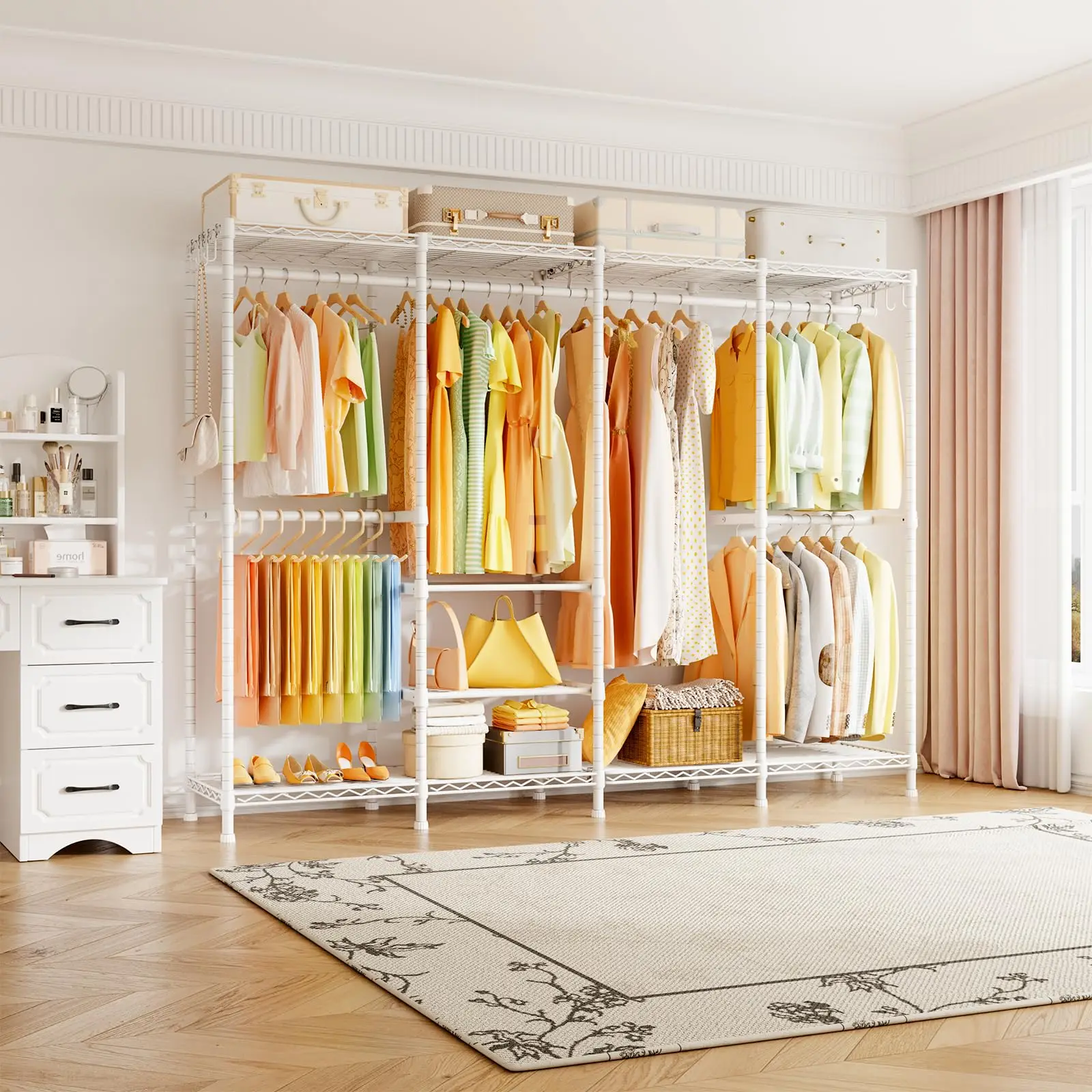 White Heavy Duty Clothes Rack Freestanding Wardrobe Rack Max Load 1150 lbs for Retail Store Apartment Laundry Room