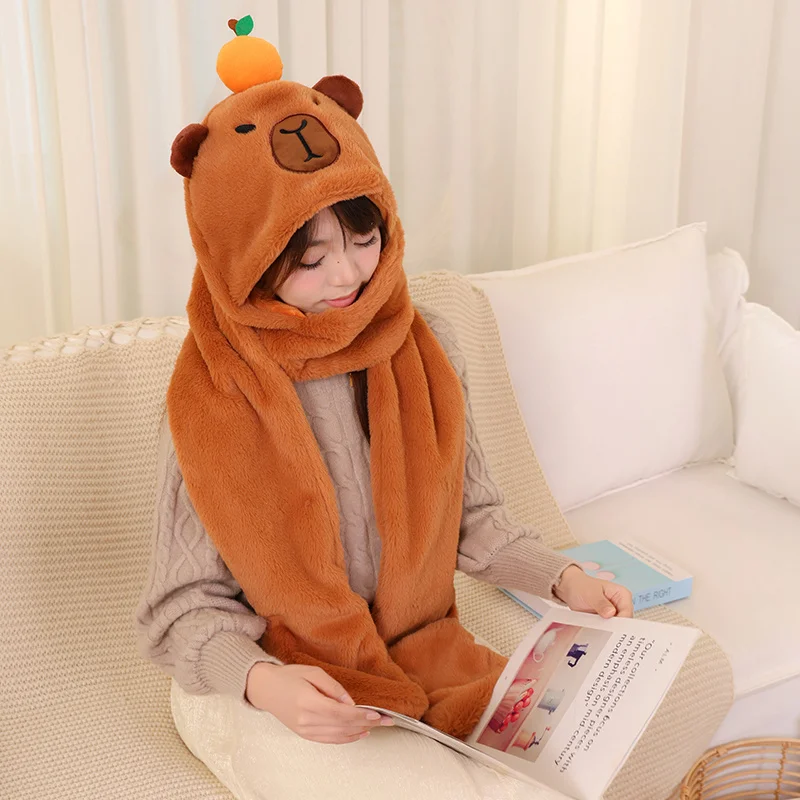 New Hight Quality Capybara Cartoon Scarf  Hat  Super Soft Stuffed Warm in winter Children Funny Girl Birthday Gifts