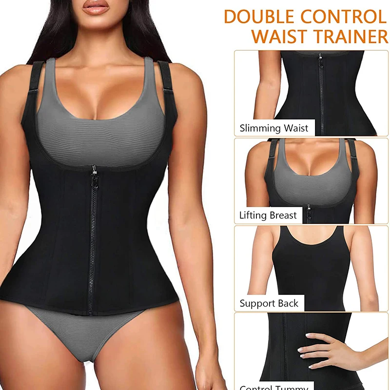 Women Waist Trainer Corset Zipper Vest Body Shaper Cincher Shapewear Slimming Belt Sports Girdle Neoprene Sauna Tank Top