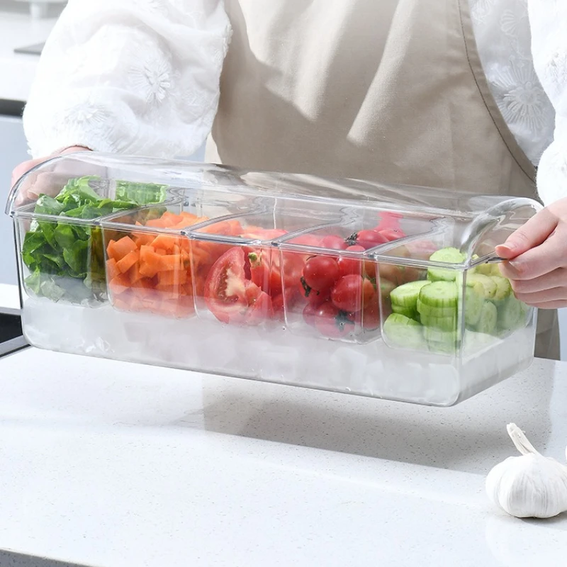 Outdoor Picnic Divided Salad Storage Box Iced Fresh Keeping Container Multi Grid Salad Plate for Home Party