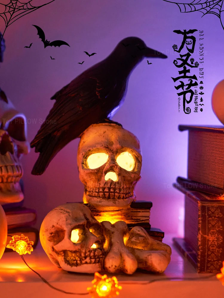 Halloween Decorative Props Tabletop Glowing Skull Knickknacks Ambient Lights Bar Shop Party Scene Arrangement