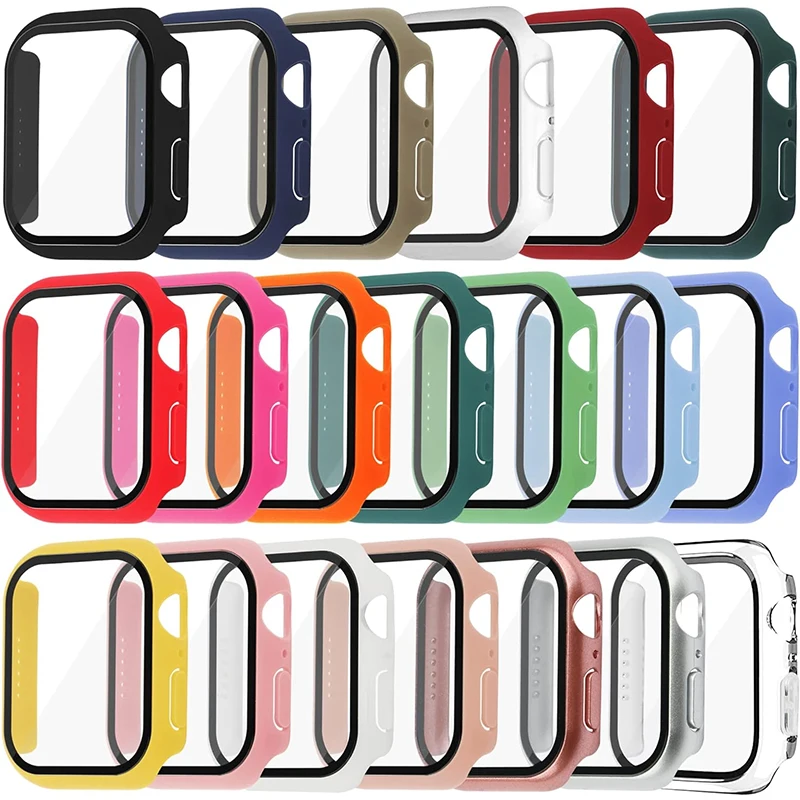 Etui PC do Apple Watch Series 9/8/7 45mm 44mm 41mm 40mm Twarde etui z osłoną ekranu ze szkła hartowanego do iWatch 6/5/4/se/3