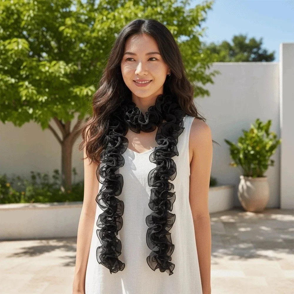 

Breathable Pearls Lace Long Scarf Large Wave Flower Shape Lightweight Thin Ribbon Waistband Pastoral Style Long