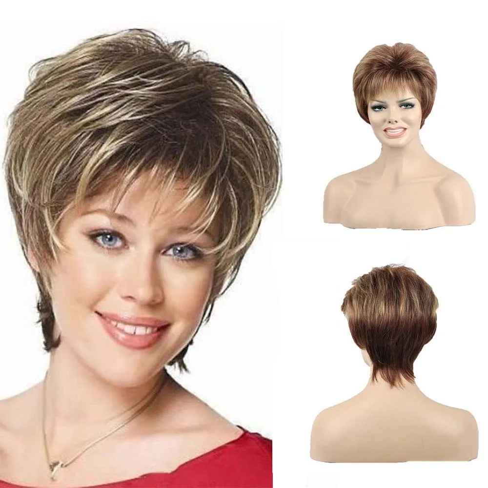 

Synthetic Hair Wigs Blonde Hair Short Synthetic Wigs With Bangs Natural Wigs for Women Daily Use