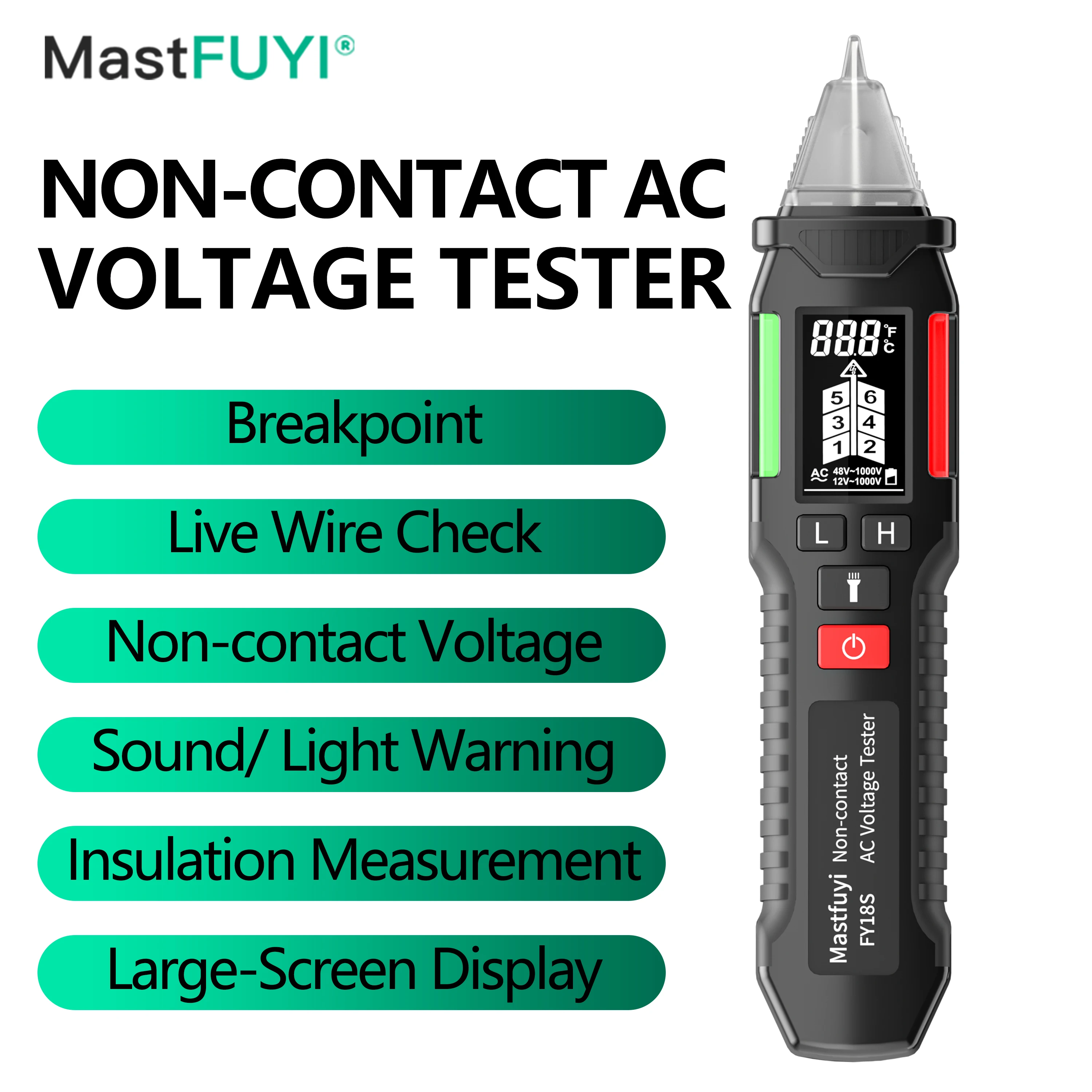 Mastfuyi fy18s testador de tensão sem contato caneta elétrica detector elétrico de tensão ac ponto de interrupção inteligente voltímetro ncv 12-1000v