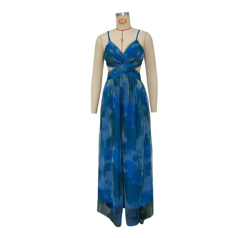 Boho Chic Jurken voor Feestjes Hoge Taille Dames Zomerjurken Verjaardag Sexy Mesh Rugloze Spaghettiband Maxi Jurk Slankmakend - afbeelding 2