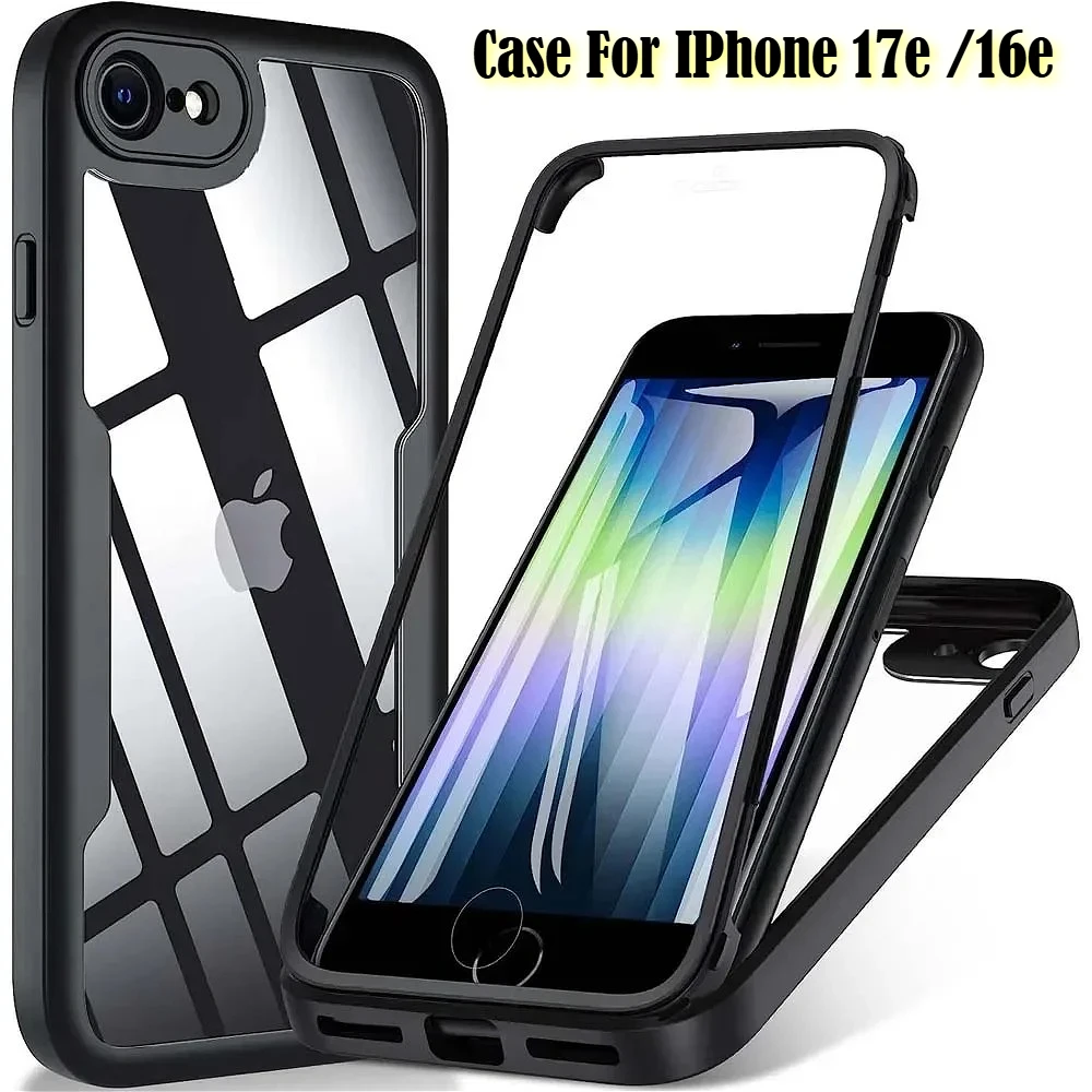 Etui na telefon 360 Full Body Double Side HD Clear Screen do iPhone 17e 2026 16e SE 2020 2022 8 7 PC+TPU, odporne na wstrząsy, ochronne