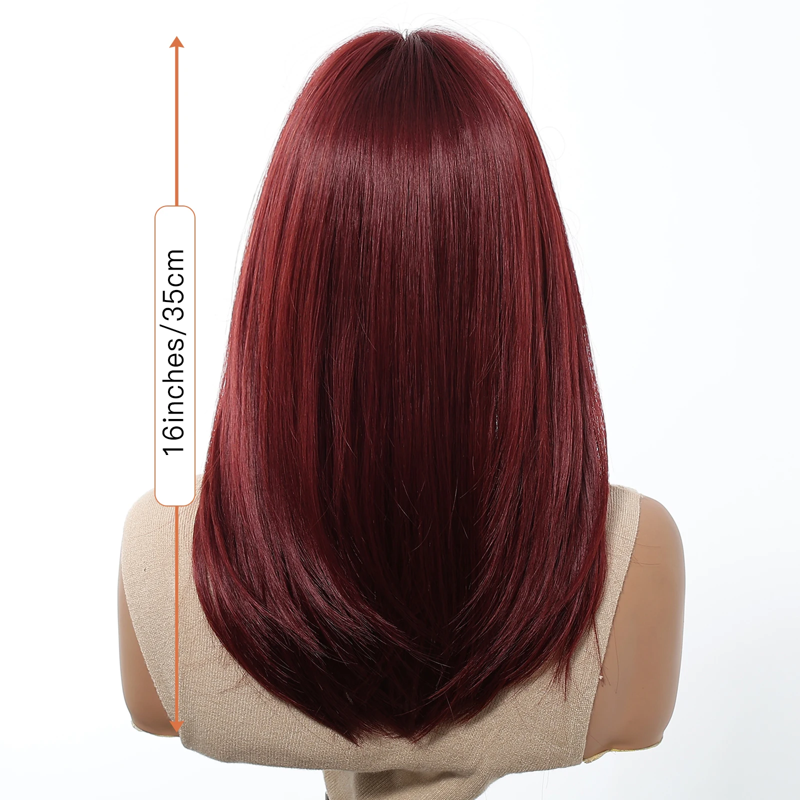 باروكات صناعية طويلة باللون الأحمر الخمري، شعر مستعار للحفلات التنكرية بطبقات مستقيمة يوميًا مع غرة للنساء، شعر طبيعي مقاوم للحرارة