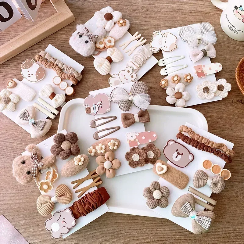 

Korean 10pcs Lovely Children Hair Clip Hair Band for Toddler Girls Retro Coffee Color Hairpin Hair Rope Kawaii Kids Headwear